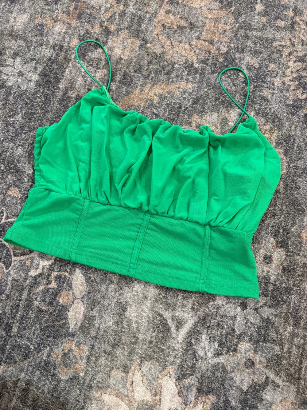 Lulu's Bright Green Ruched Spaghetti Strap Crop Top